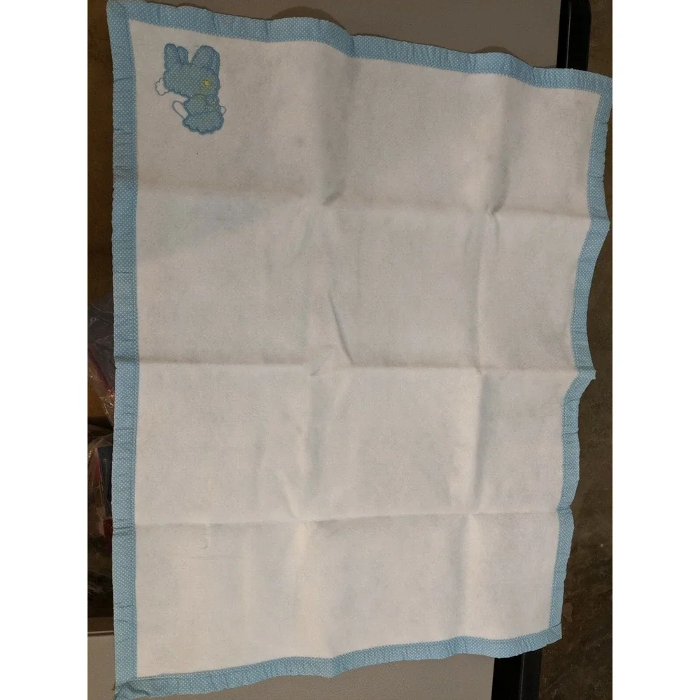 Triboro White Baby Blanket Blue Lamb Polka Dots 45 x 34‎ Inch Polyester